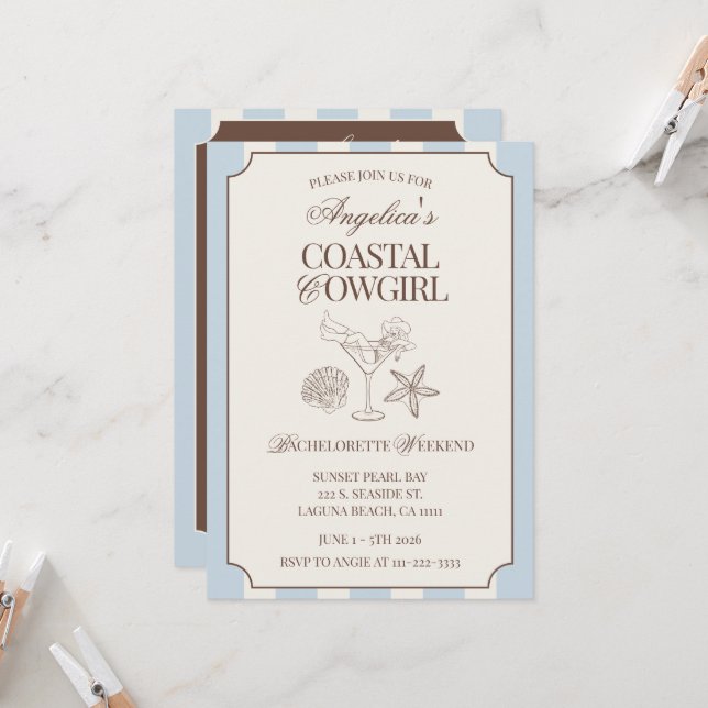 Invitación Coastal Cowgirl Bachelorette Weekend Itinerary and (Anverso/Reverso In Situ)