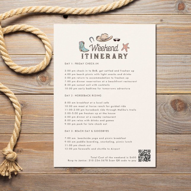 Invitación Coastal Cowgirl Weekend Itinerary (Subido por el creador)