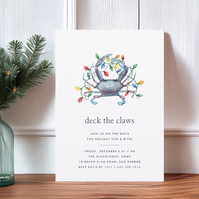 Invitación Coastal “Deck the Claws” Blue Crab Christmas Party (Subido por el creador)