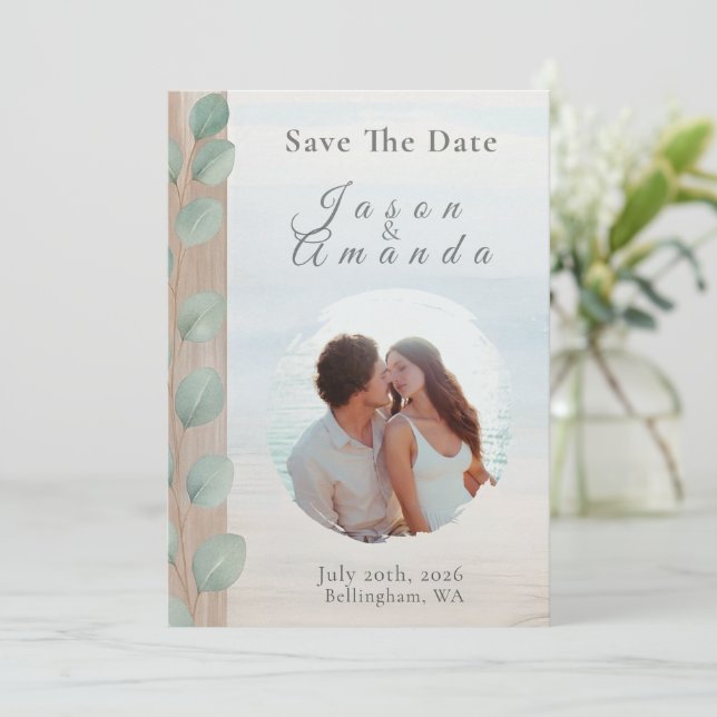 Invitación Coastal Eucalyptus Save The Date (Anverso de pie)
