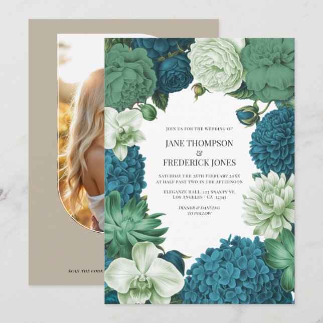 Invitación Coastal Juniper, Tidal Foam & Deep Reef Blue  (Anverso / Reverso)