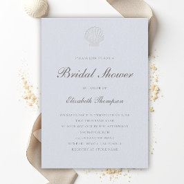 Invitación Coastal Nautical Shell Formal Blue Bridal Shower