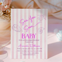 Coastal Pink Stripes Girl Sea You Soon Baby Shower