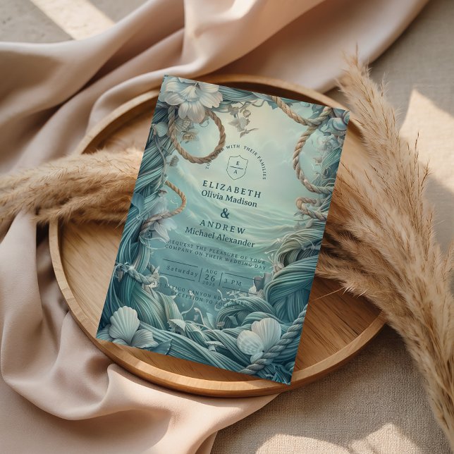 Invitación Coastal Rope Botanical Ocean Wedding (Subido por el creador)