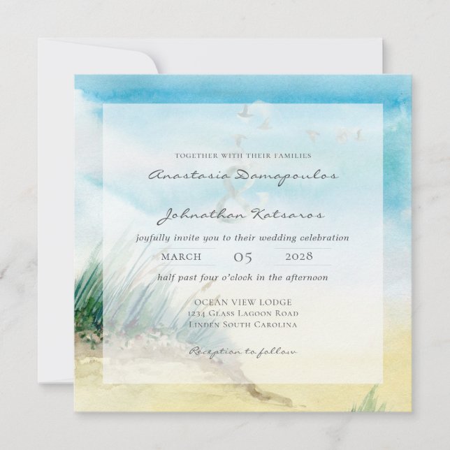 Invitación Coastal Seascape Rustic Watercolor (Anverso)