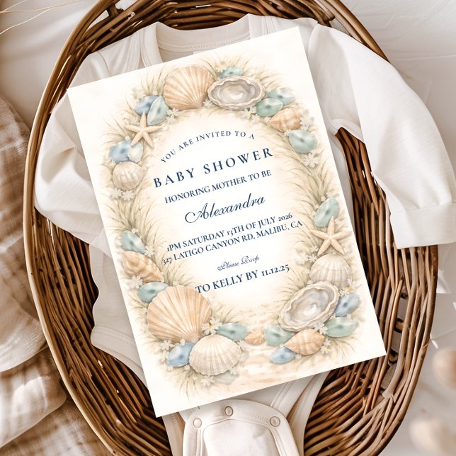 Invitación Coastal Seashell Wreath Baby Shower (Subido por el creador)