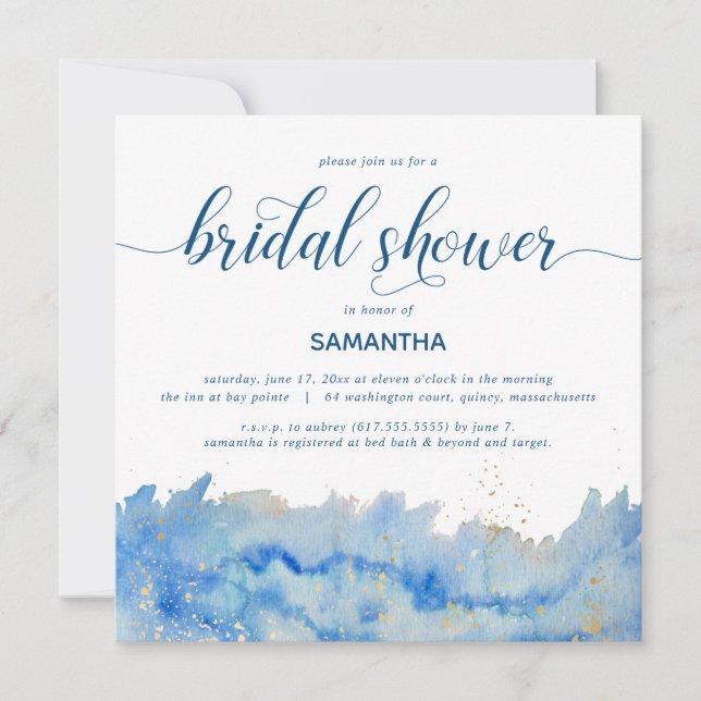 Invitación Coastance Elegance Watercolor Bridal Shower (Anverso)