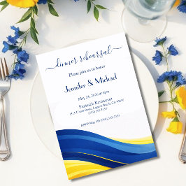 Invitación Cobalt Blue and Lemon Yellow Dinner Rehearsal 