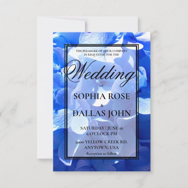 Invitación Cobalt blue floral elegant blue hydrangeas Wedding (Anverso)