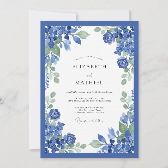 Invitación Cobalt Blue Floral Wedding (Anverso)