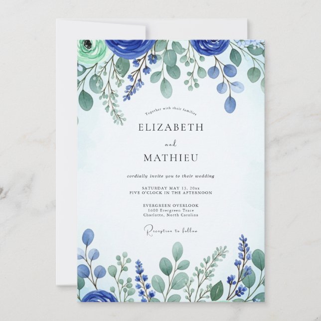 Invitación Cobalt Blue Fresh Spring Wedding (Anverso)