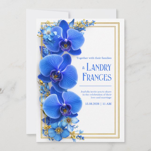 Invitación Cobalt Blue Gilded Orchid Botanical Wedding (Anverso)