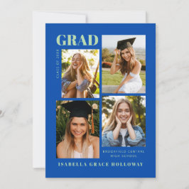 Invitación Cobalt Blue Grad Announcement With Photos