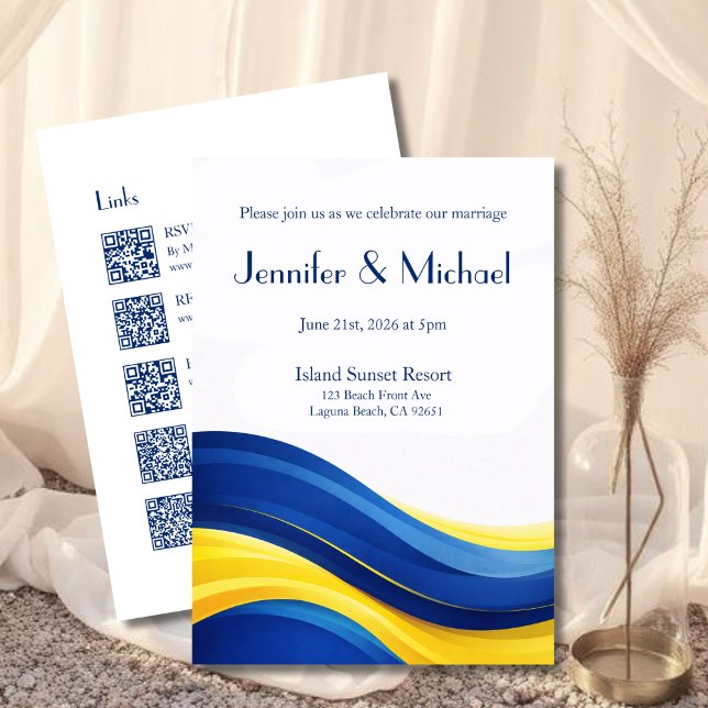 Invitación Cobalt Blue & Lemon Yellow All in One Wedding  (Cobalt Blue & Lemon Yellow All in One Wedding Collection)
