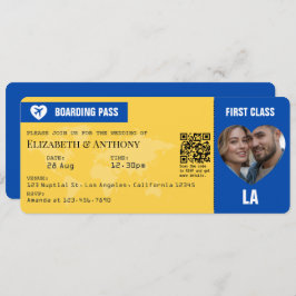 Invitación Cobalt Blue & Lemon Yellow Boarding Pass Wedding