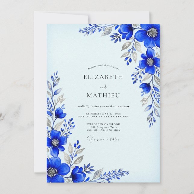 Invitación Cobalt Blue Pristine Winter Wedding (Anverso)