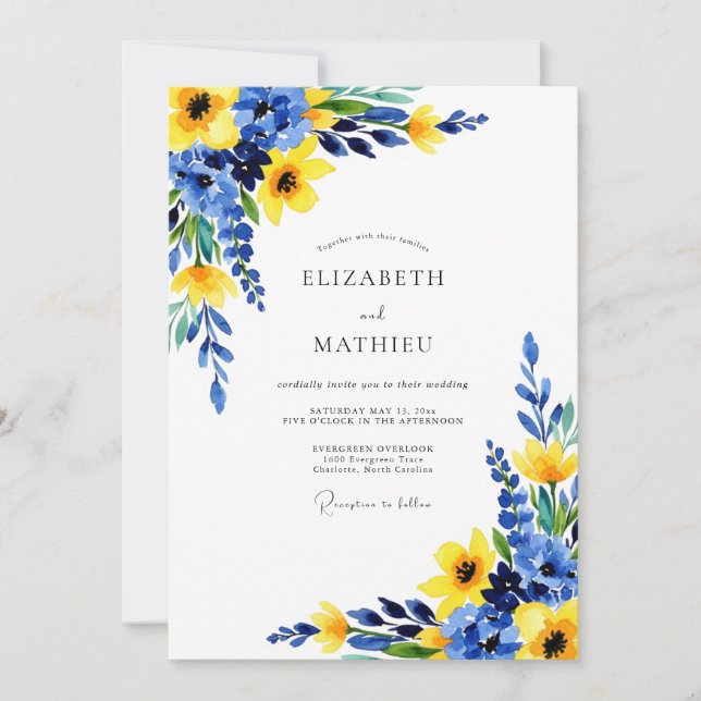 Invitación Cobalt Blue Sunny Botanical Wedding (Anverso)