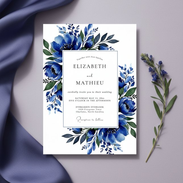 Invitación Cobalt Lush Blossom Wedding (Subido por el creador)