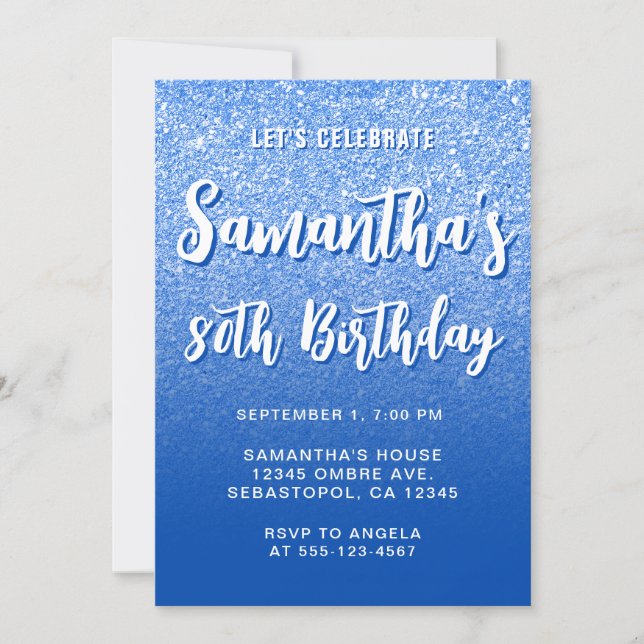 Invitación Cobalt Moderno Gradiente Cumpleaños 80 (Anverso)