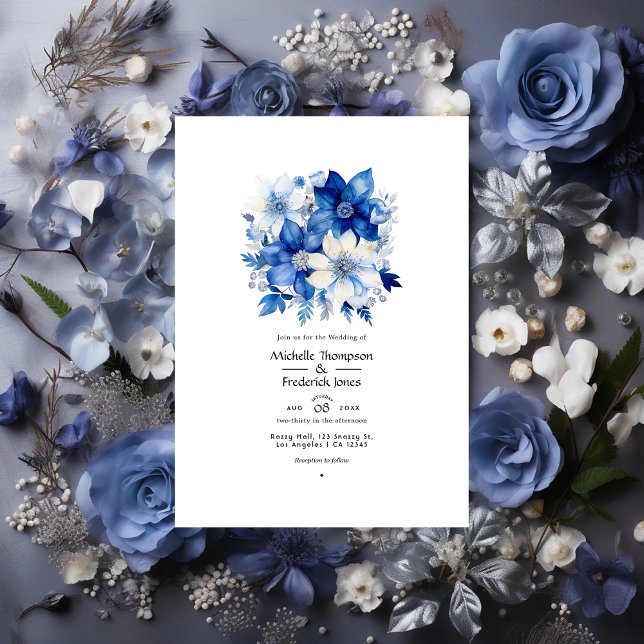 Invitación Cobalto galáctico y Boda floral plateado (Subido por el creador)