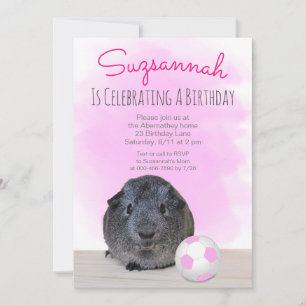 Invitación Cobaya Chica iPelota de Fútbol Rosa Personalizada 