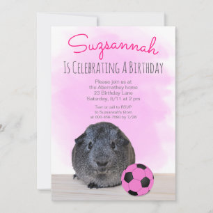 Invitación Cobaya Chica Pelota de Fútbol Rosa Cumpleaños Pers