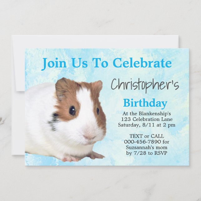 Invitación Cobaya marrón blanca linda Fiesta personalizada (Anverso)