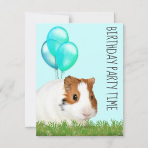 Invitación Cobaya Verde Globos Azules Cumpleaños Personalizad