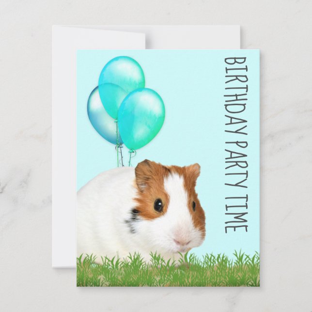 Invitación Cobaya Verde Globos Azules Cumpleaños Personalizad (Anverso)