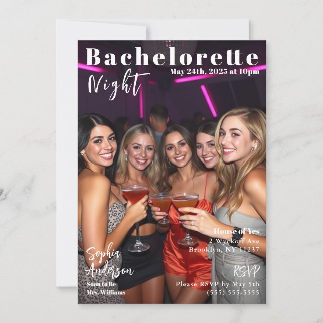 Invitación Cobertura de Bachelorette Night Magazine (Anverso)
