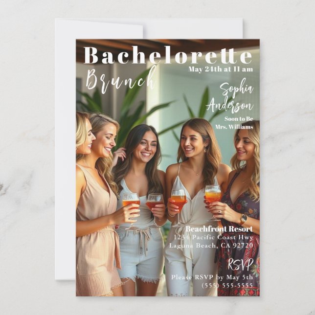 Invitación Cobertura de la revista Bachelorette Brunch (Anverso)
