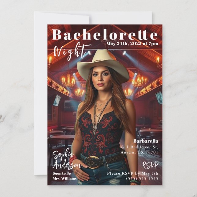 Invitación Cobertura de la revista Bachelorette Country (Anverso)