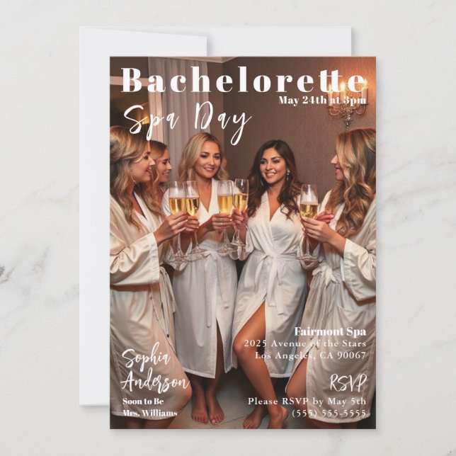 Invitación Cobertura de la revista Bachelorette Spa Day (Anverso)
