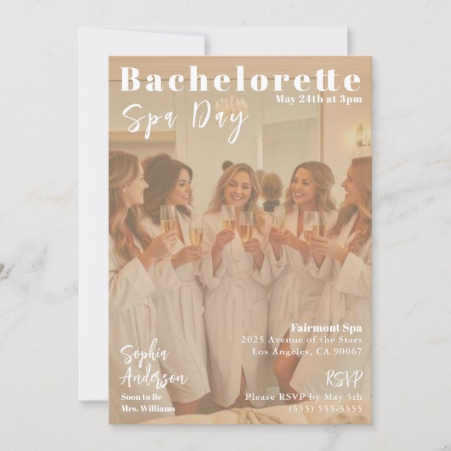 Invitación Cobertura de la revista Bachelorette Spa Day (Anverso)