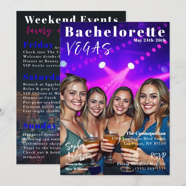Invitación Cobertura de la revista Bachelorette Weekend (Anverso / Reverso)
