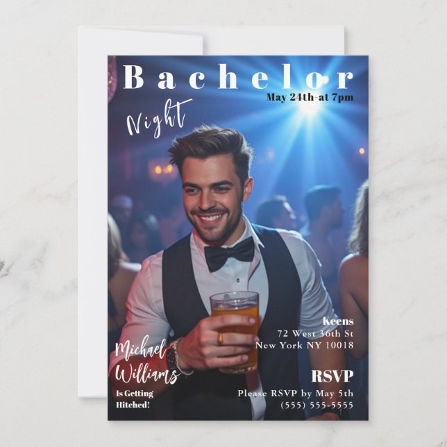 Invitación Cobertura de la revista de la noche del soltero (Anverso)