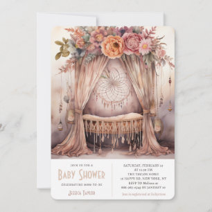 Invitación Cobija Soñadora Móvil Moderno Boho para Cuna Fiest