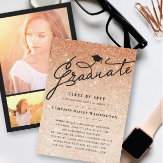 Invitación Cobre Brillante Estiloso Graduado Fiesta de Gradua