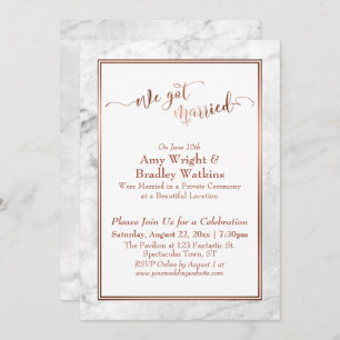 Invitación Cobre: Celebración De Mármol Blanco Casado
