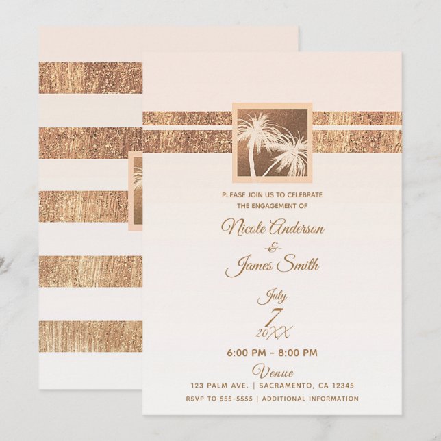 Invitación Cobre Crema Palmeras Tropicales Modernas Compromis (Anverso / Reverso)
