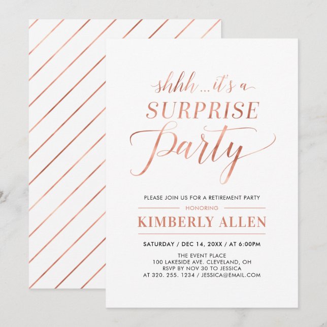 Invitación Cobre | Fiesta de Jubilación Simple Moderno de Sor (Anverso / Reverso)