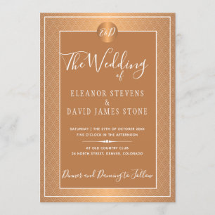 Invitación Cobre metálico beige blanco elegante monogramado