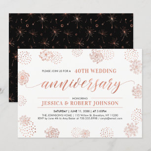 Invitación Cobre   Moderno Floral 40º Aniversario de Boda
