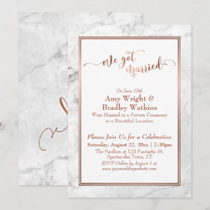 Invitación Cobre Nos Casamos Celebración de Mármol Blanco
