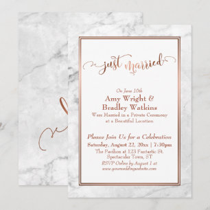 Invitación Cobre recién casado Celebración de mármol blanco