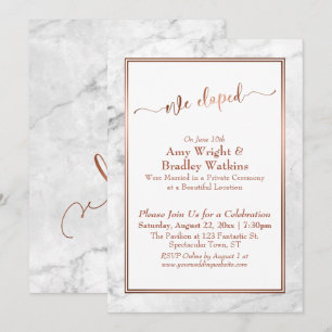 Invitación Cobre Script Nos Fugamos, Celebración de Mármol Bl
