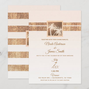 Invitación Cobre y Crema Palmeras Tropicales Boda Moderna