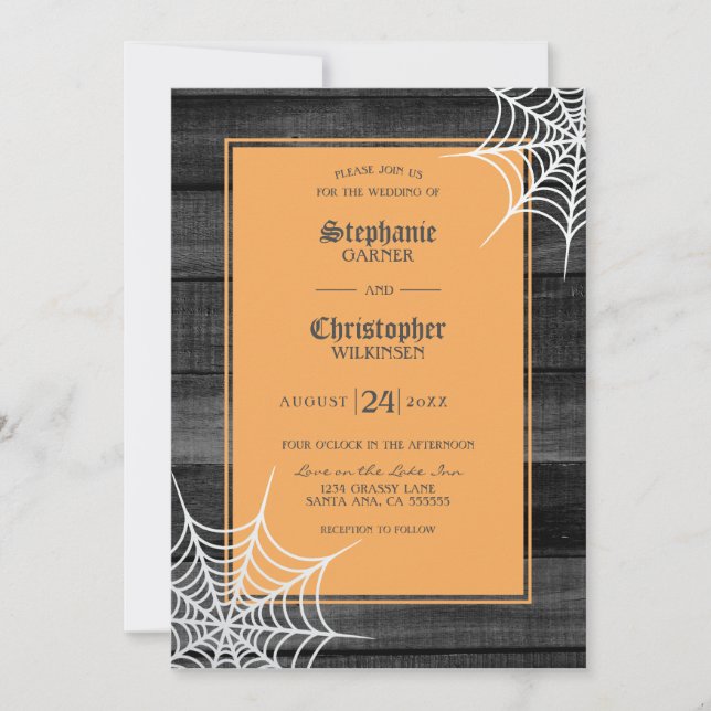 Invitación Cobwebs Boda gótico de Halloween (Anverso)