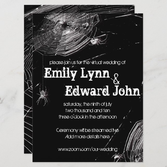 Invitación Cobwebs y Boda virtual de las arañas blancas (Anverso / Reverso)