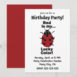 Invitación Coccinella Rojo Es Mi Color De La Suerte Divertida